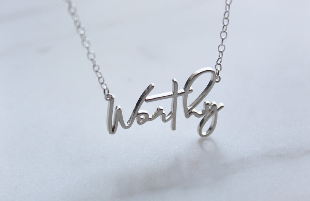 Worthy Script Lettering Necklace in Silver-tone Finish - Image 9