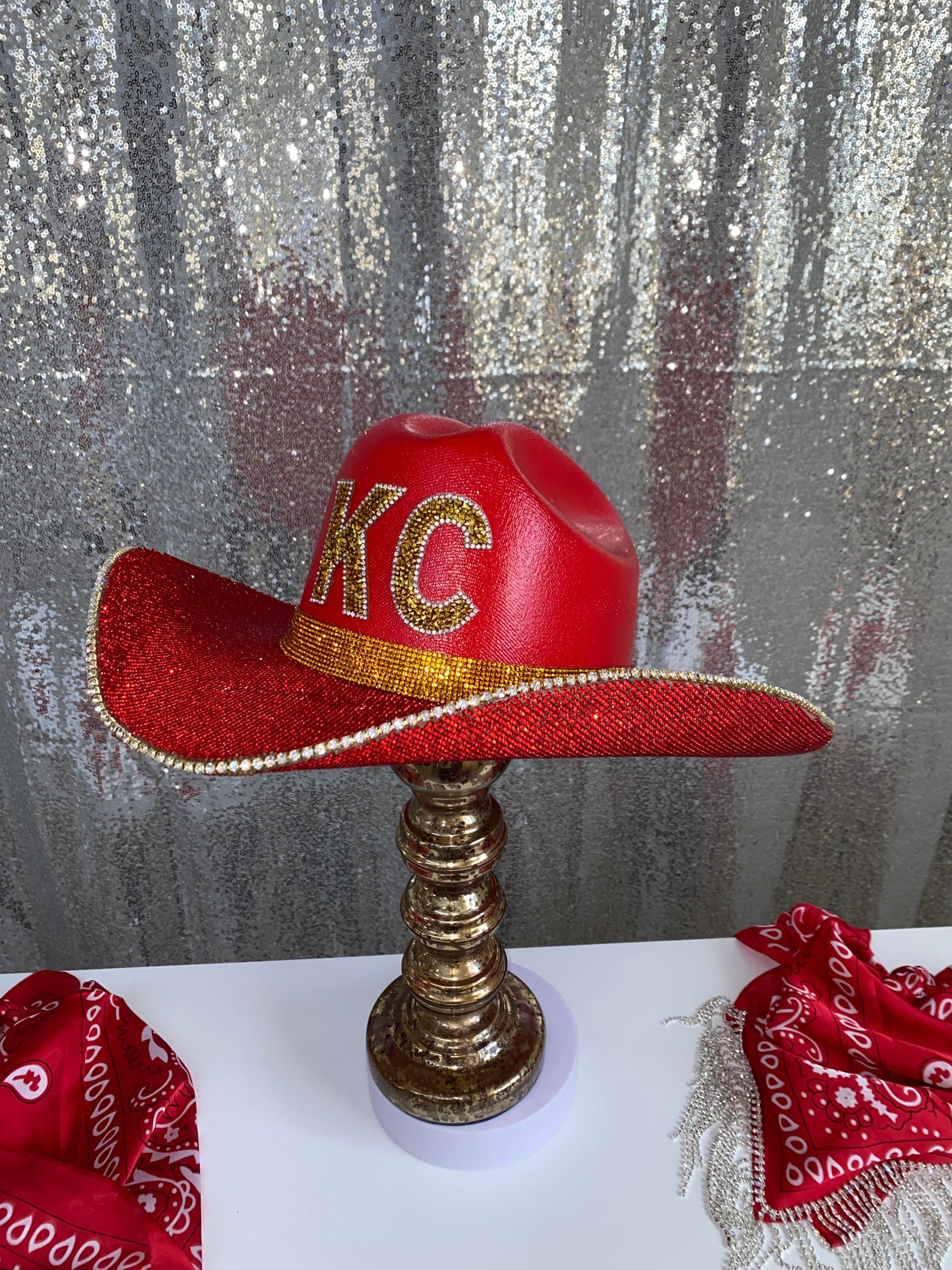 Kansas City Chiefs Rhinestone Western Glam Hat - Red and Gold