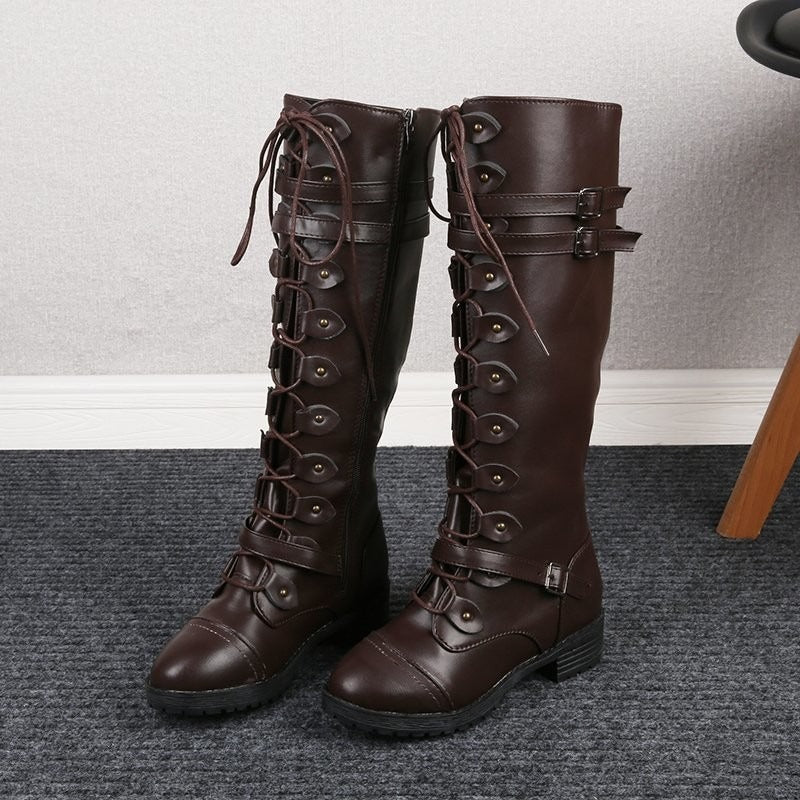 Women's Harajuku Style Knee-High Lace-Up Knight Boots - Image 7
