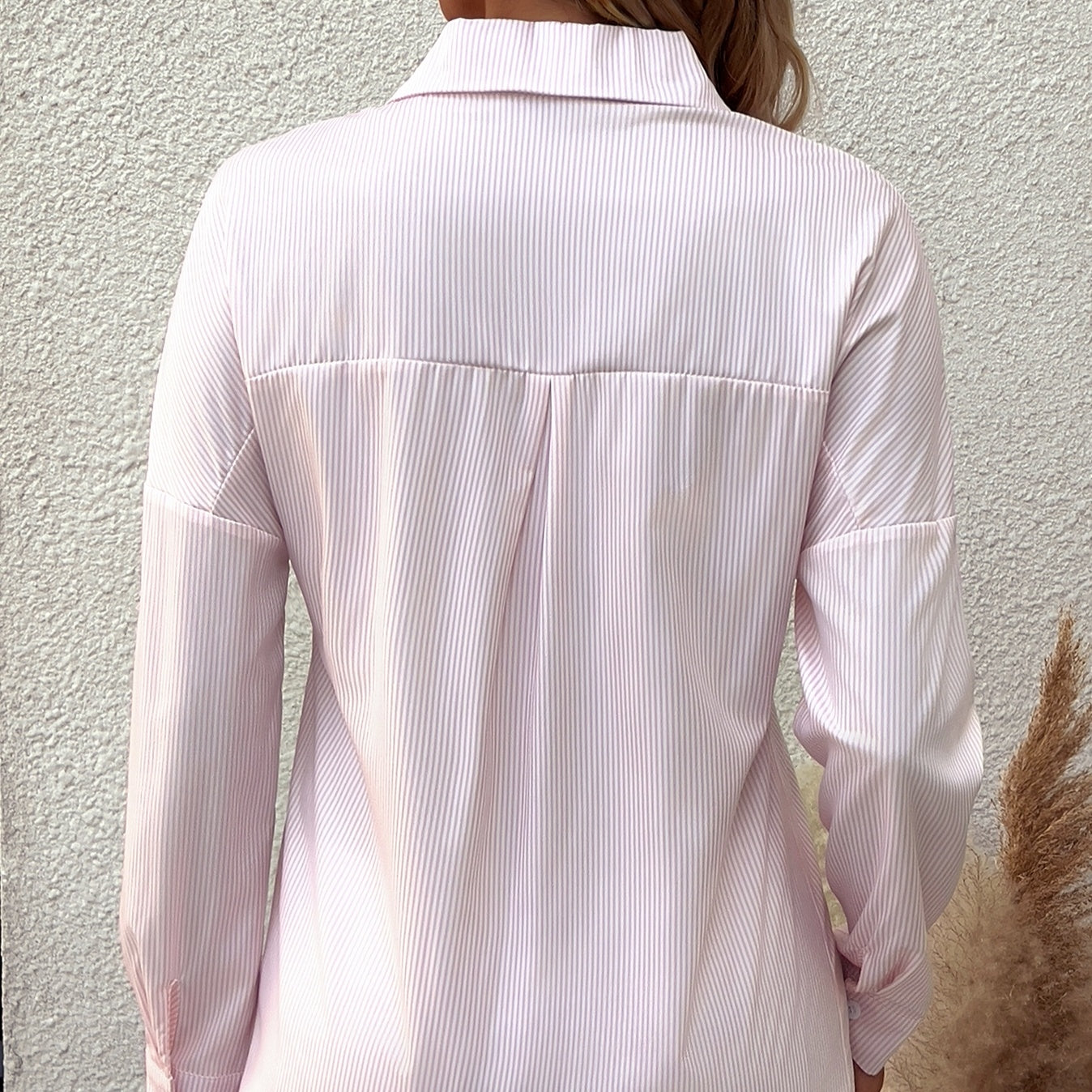 Women's Pink Striped Button Down Shirt Lightweight Long Sleeve - Image 4