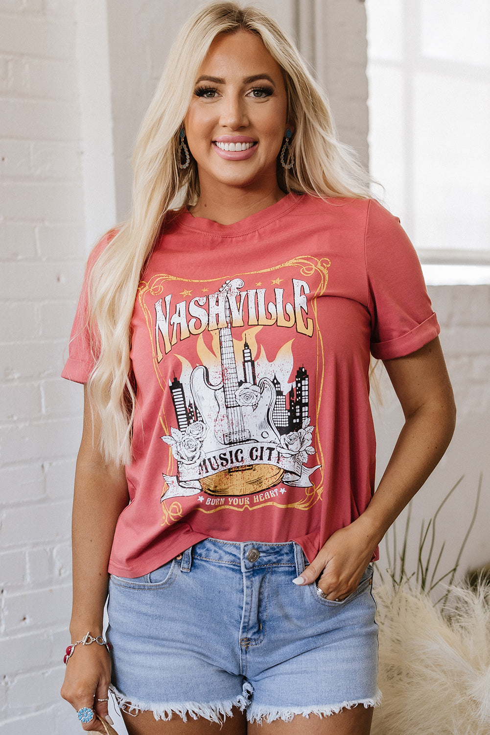 Mineral Red Nashville Music City Graphic Retro Tee