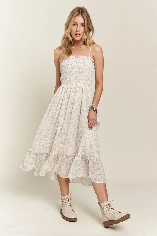 Women's Smocked Floral Cami Dress with Ruffled Hem