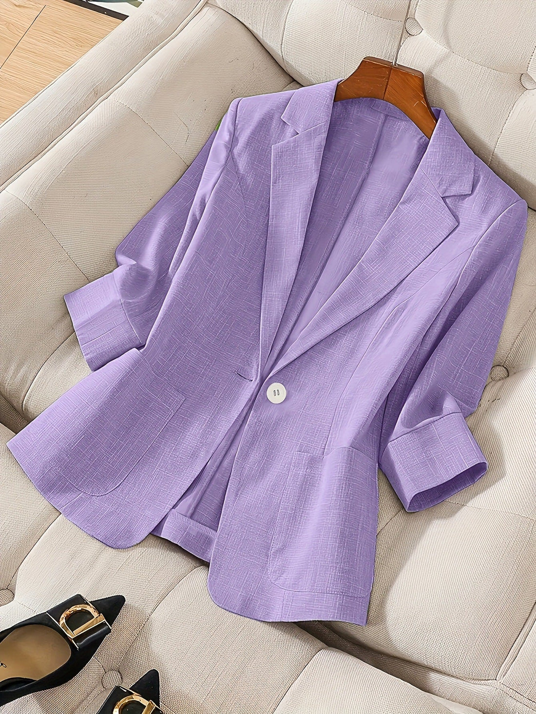 Women's Three-Quarter Sleeve Single-Button Casual Blazer - Image 16