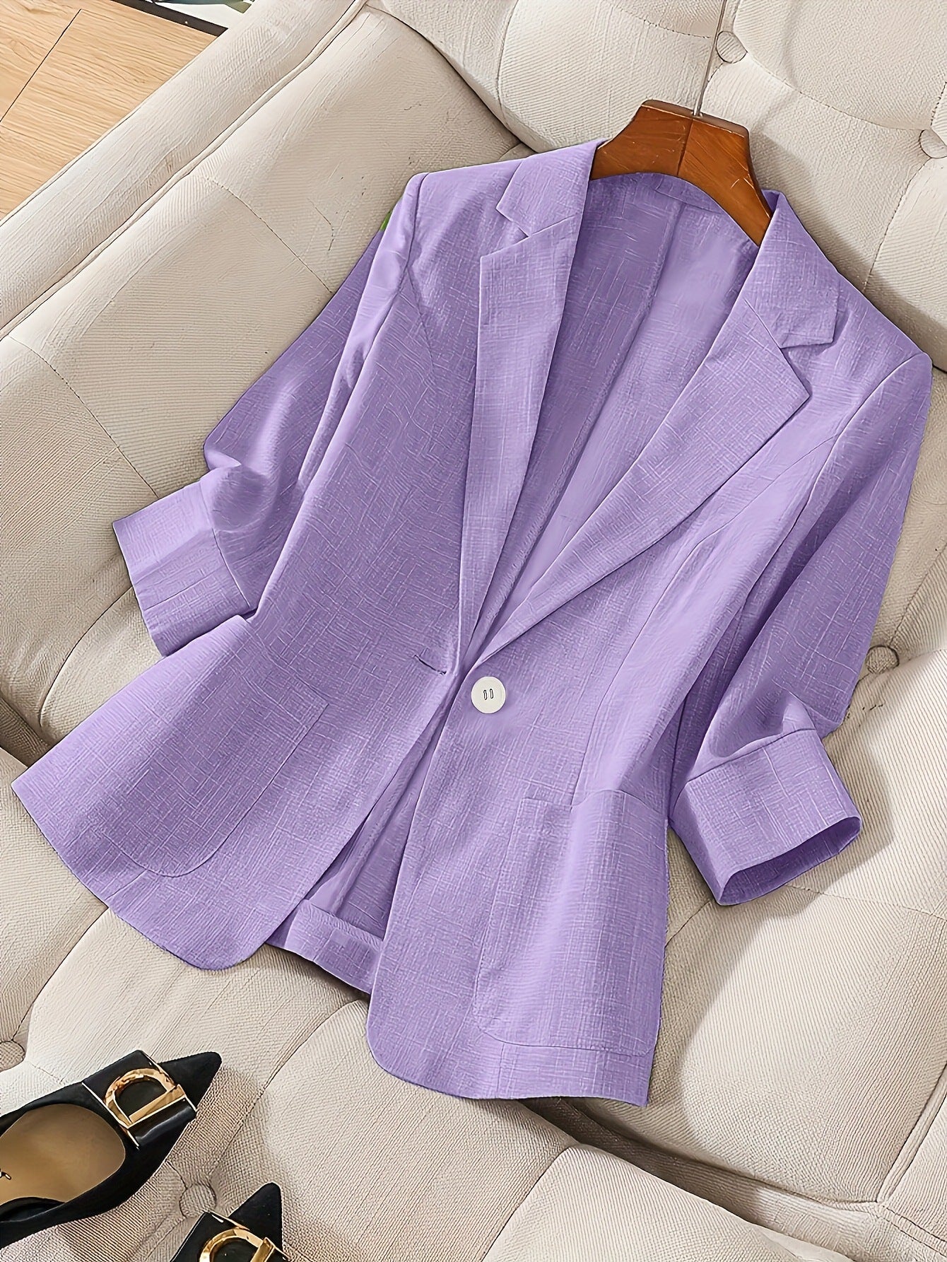 Women's Three-Quarter Sleeve Single-Button Casual Blazer - Image 16