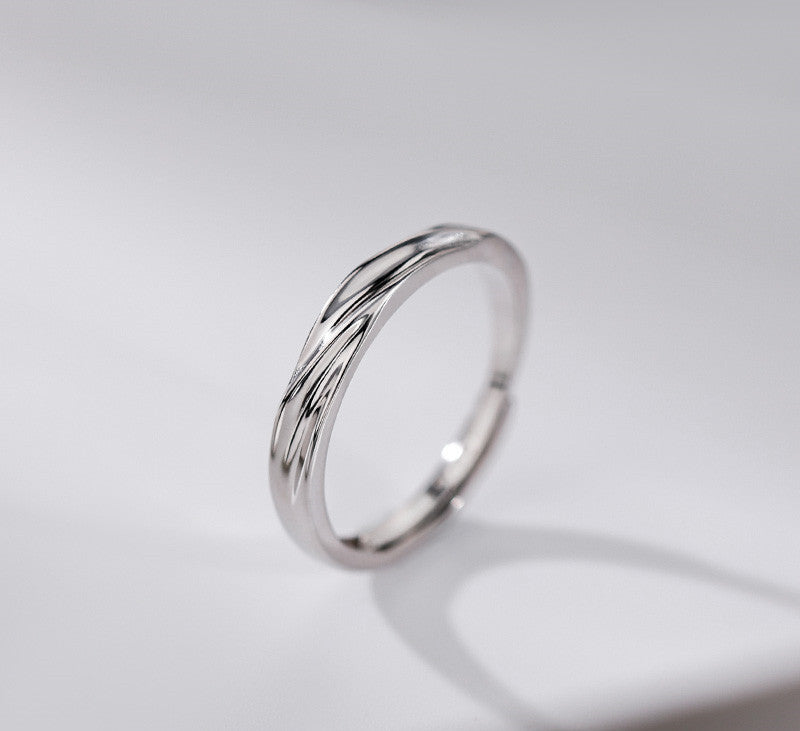 S925 Sterling Silver Love Frequency Couple Rings, Minimalist Wavy Texture Pair Rings, Micro-set Zirconia, Light Luxury Finger Rings