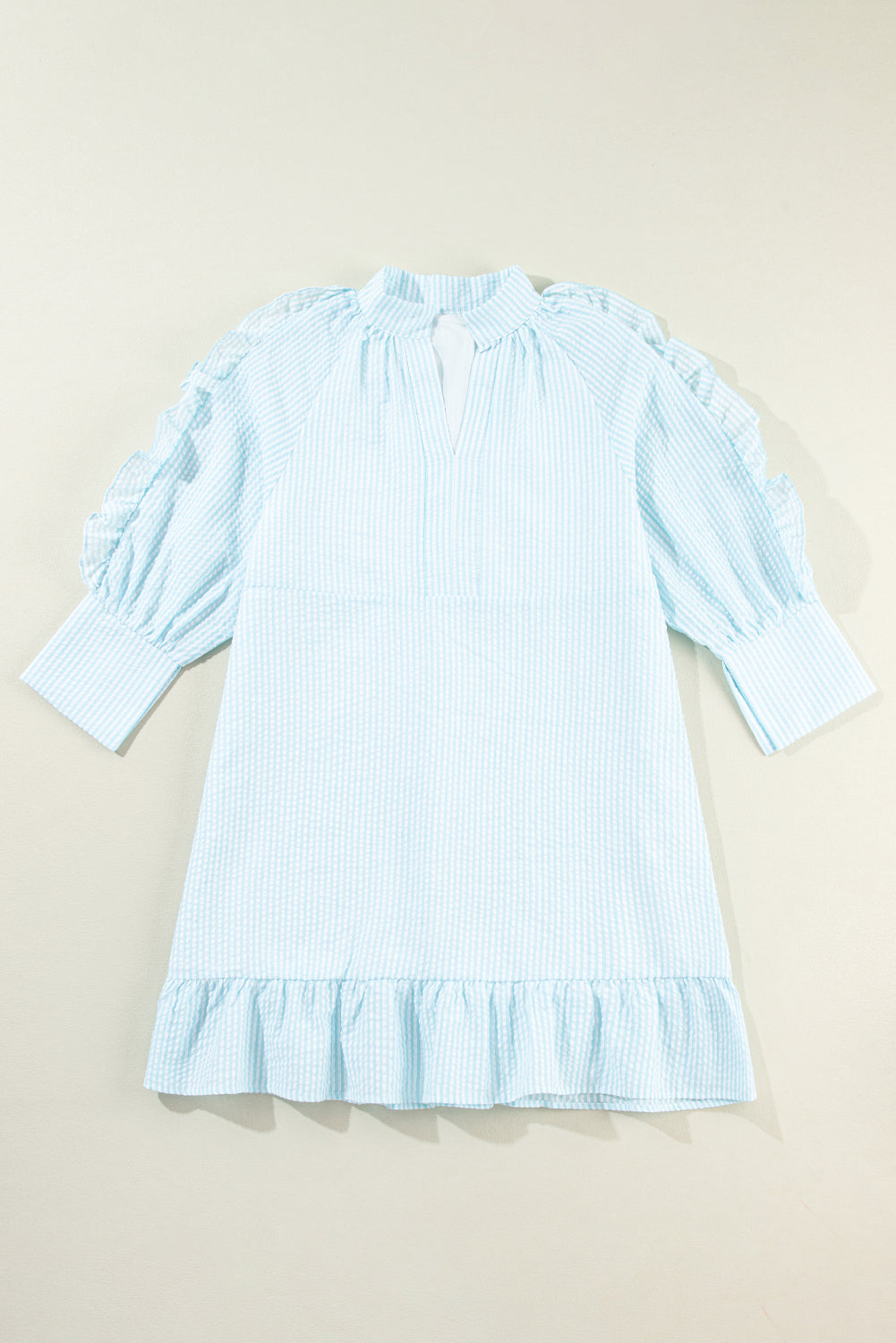 Blue Striped Ruffled Mini Dress: Playful Casual Summer Style