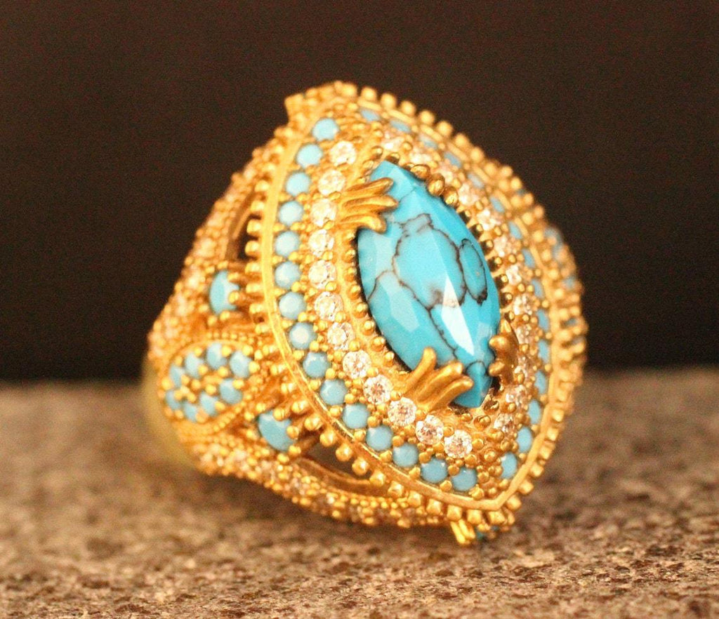 European And American Fashion Court Inlaid Ring Cross-border Wish Popular Ring Bohemian Retro Ring