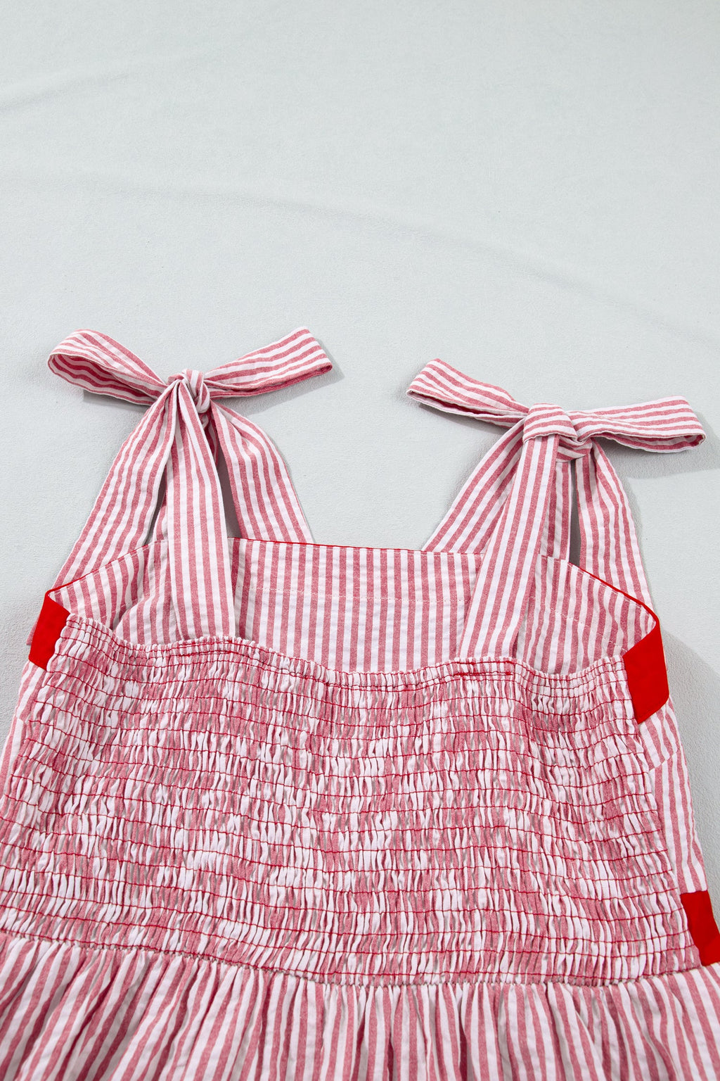 Rose Ruffle Hem Maxi Dress in Red and White Striped A-Line