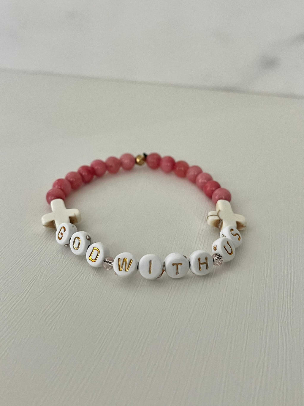 Pink Marble God With Us Bracelet - Faith-Inspired Jewelry