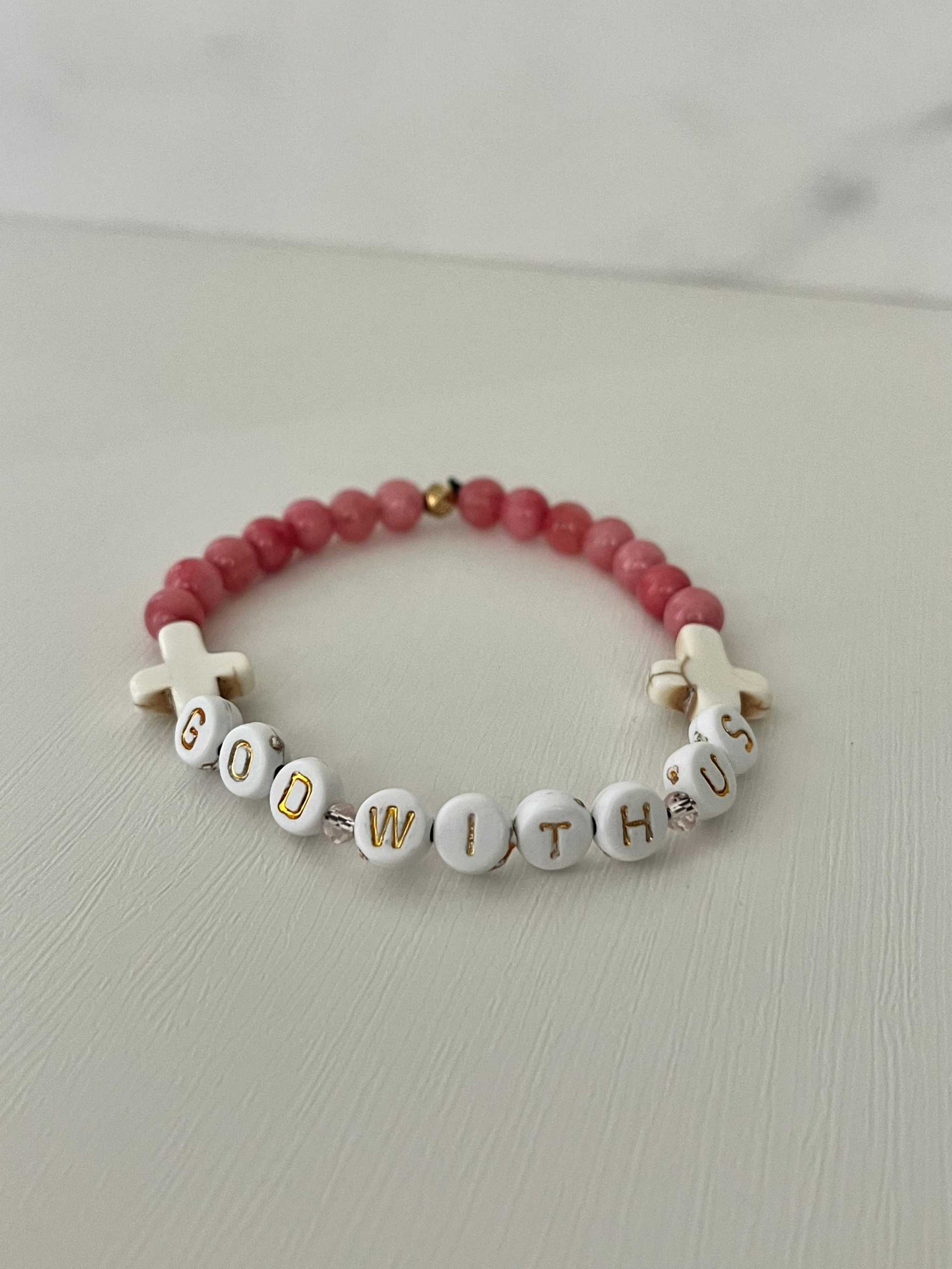 Pink Marble God With Us Bracelet - Faith-Inspired Jewelry