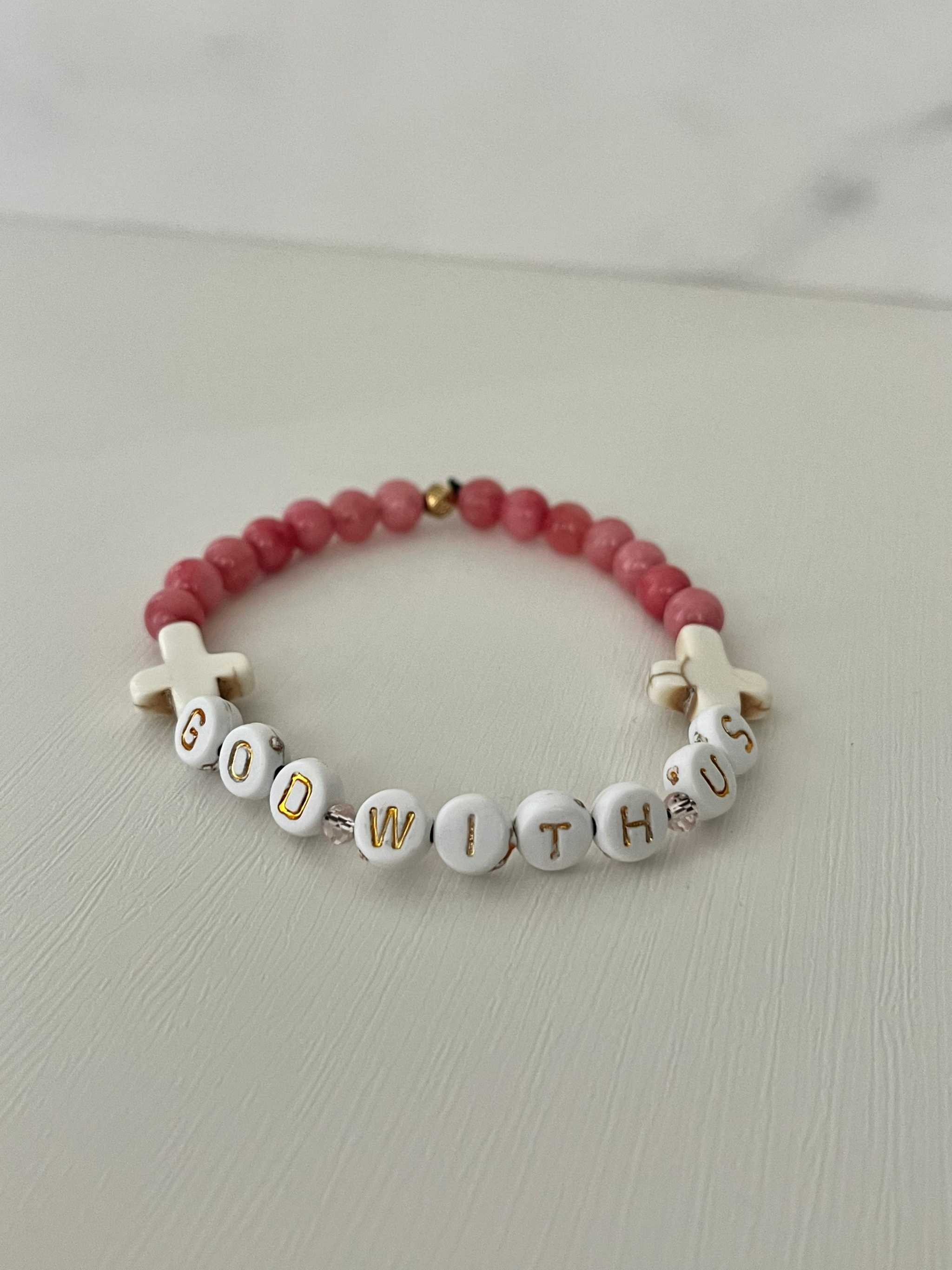 Pink Marble God With Us Bracelet - Faith-Inspired Jewelry