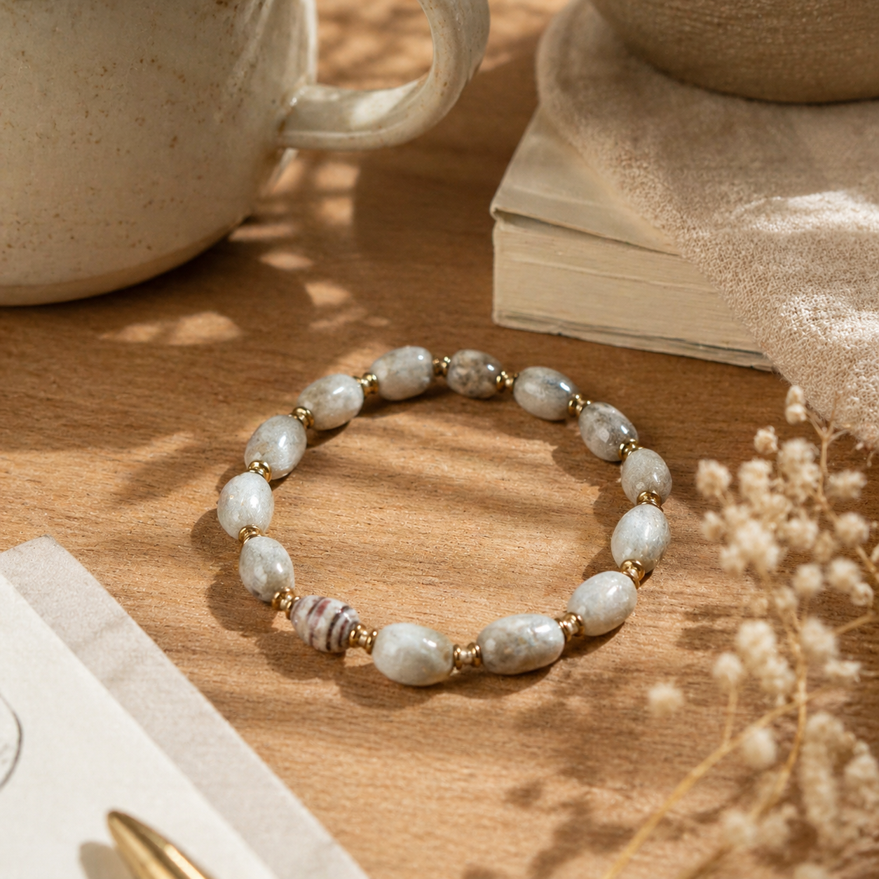 Tears of Joy Job's Tears Seed Stretch Bracelet with Gold