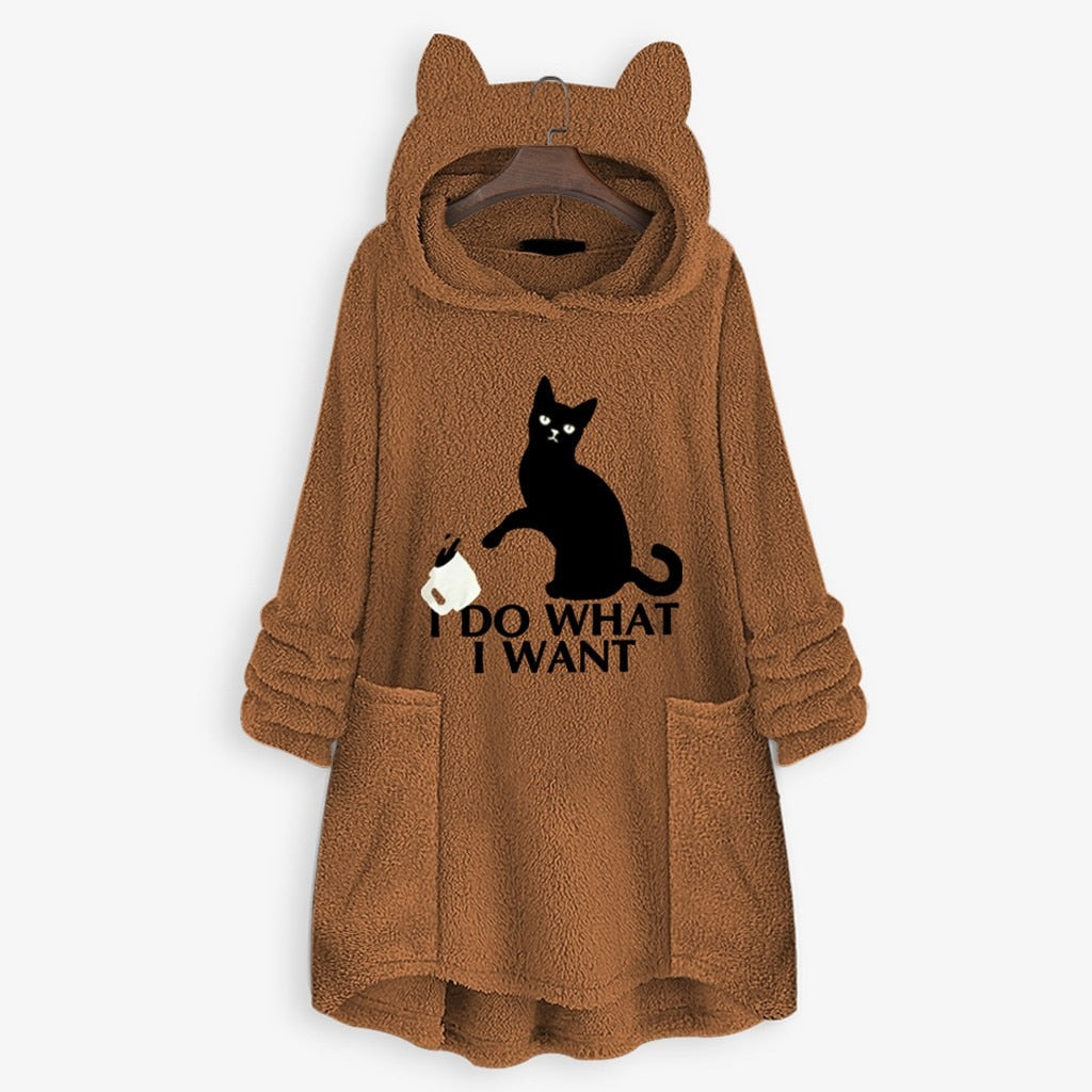 Playful Cat Ear Hoodie Sweatshirt with 'I Do What I Want' Graphic - Image 6