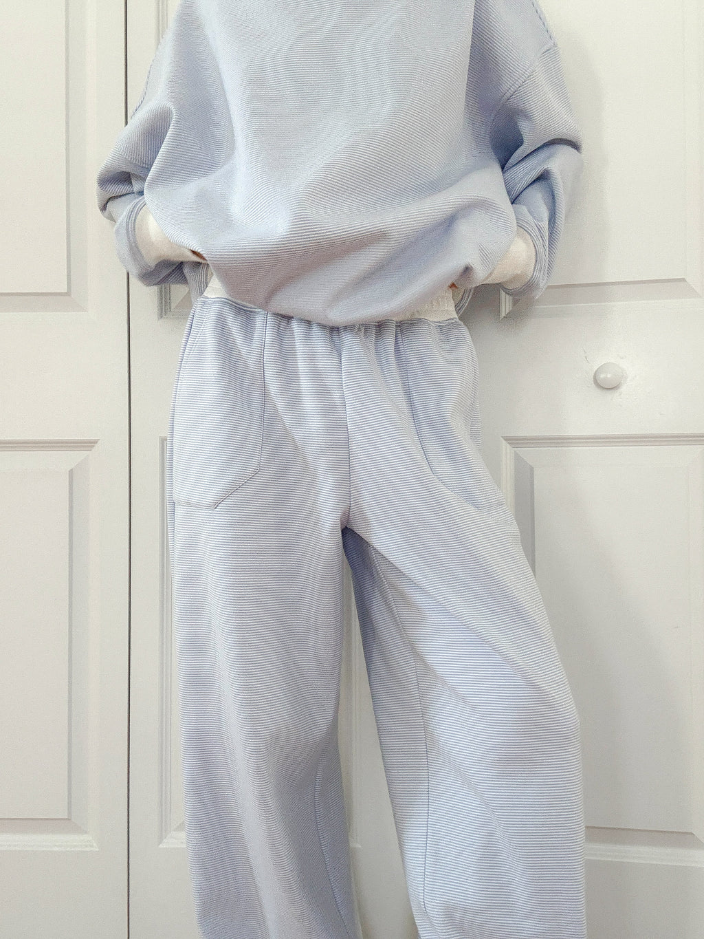 Blue and White Mini Striped Unisex Sweatpants Lounge Bottoms
