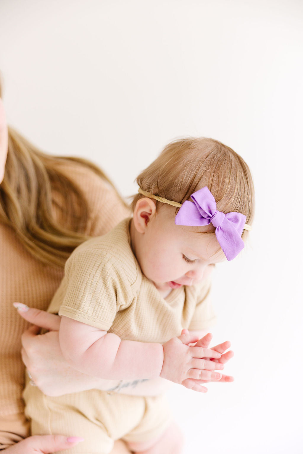 White Mini Pinwheel Bow Soft Cotton Headband for Baby Girls - Image 6