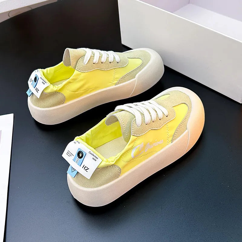 Women's Thick Soled Platform Sneakers in Pastel and Neutral Tones - Image 4