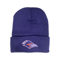 Close-up of a UTSA Roadrunners embroidered beanie in a classic knit style