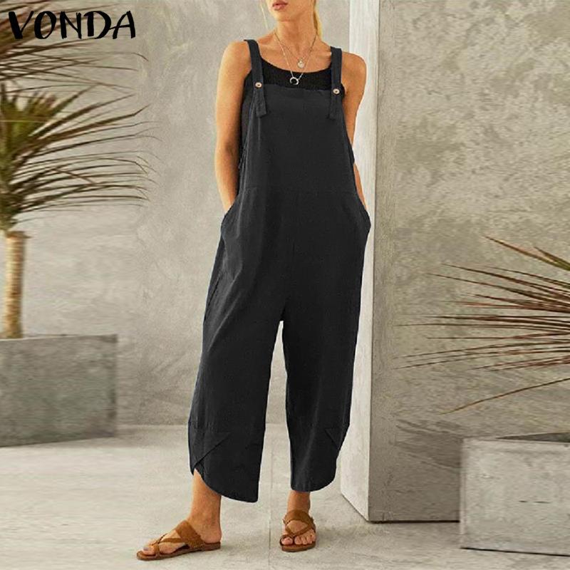 Women's Casual Solid Color Wide Leg Overalls Jumpsuit - Image 2