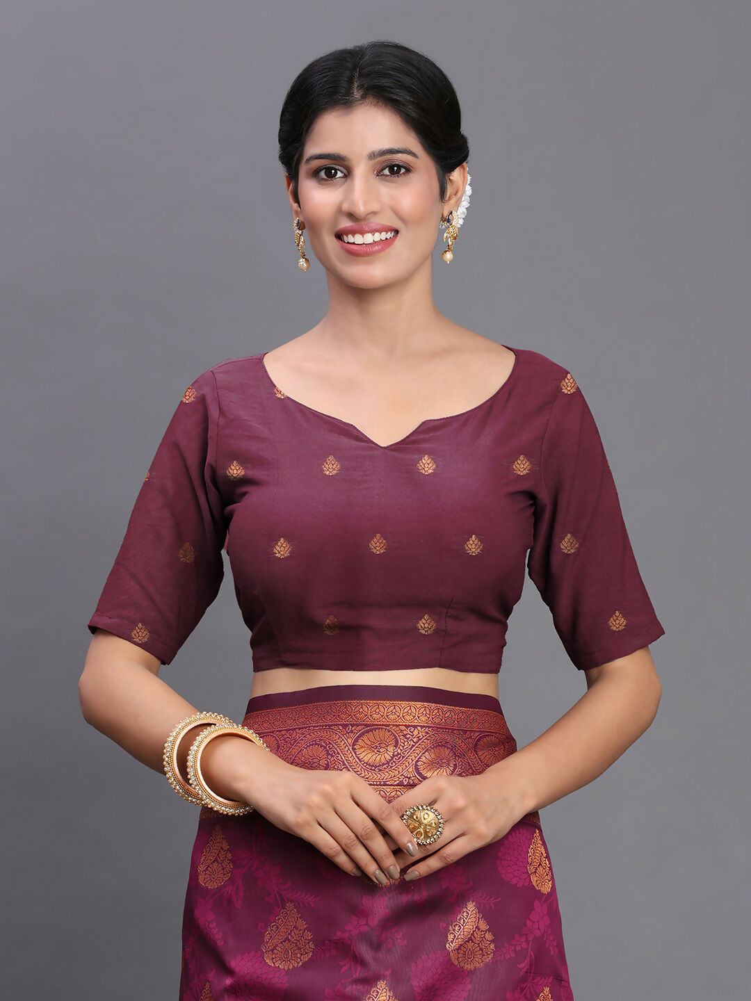 Royal Purple Silk Saree with Matching Blouse Piece