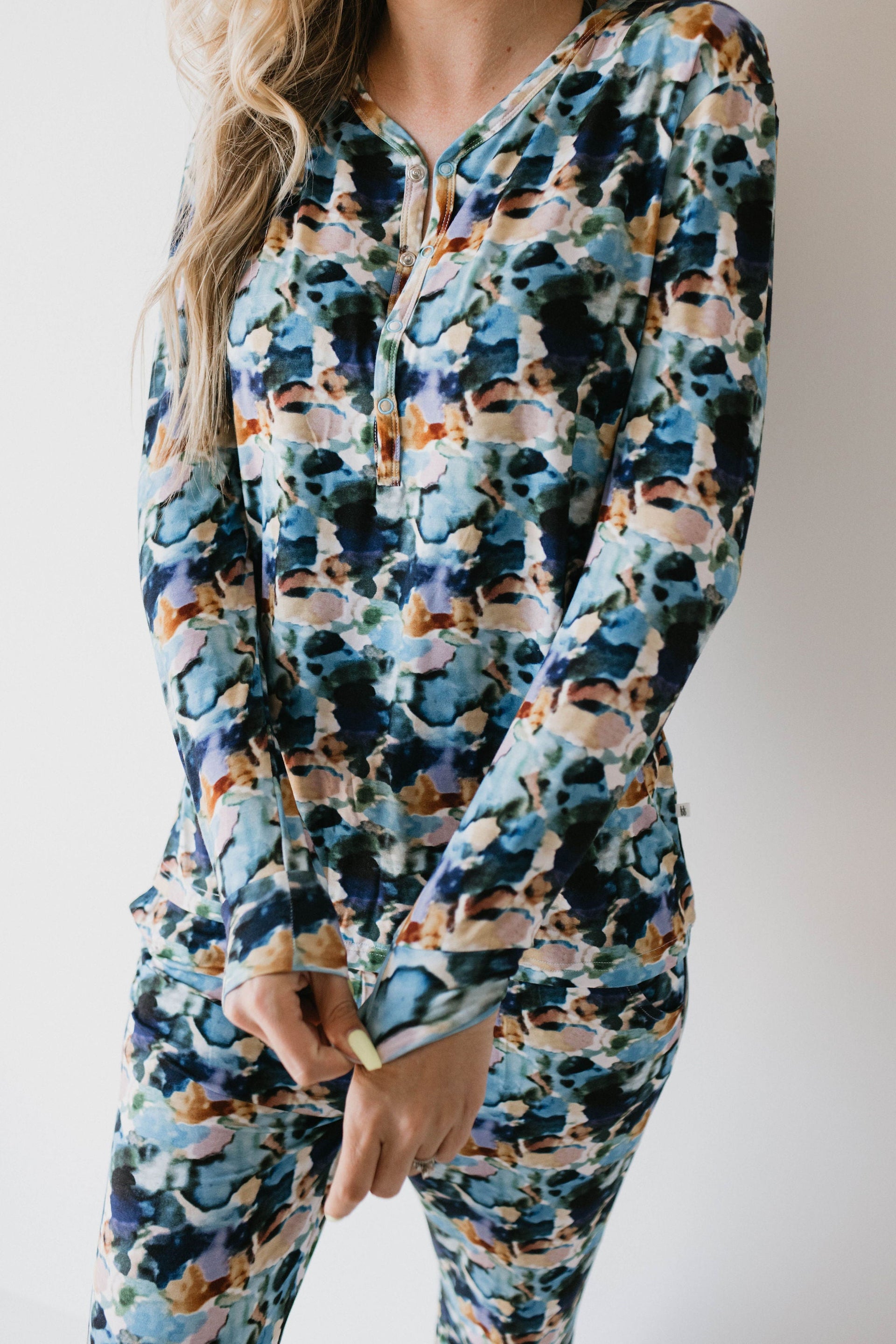 Women's Long Sleeve Bamboo Pajama Set in Watercolor Charli Print