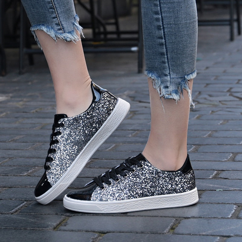 Women's Bling Green Glitter Metallic Lace-Up Sneakers - Image 4