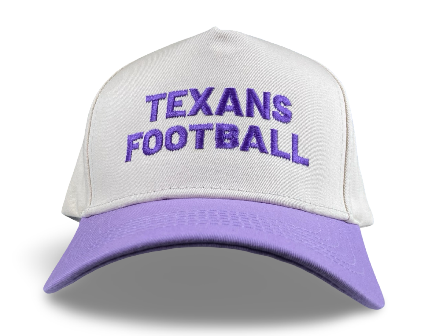Tarleton State Texans Football trucker hat in white with purple bill and stacked purple embroidery