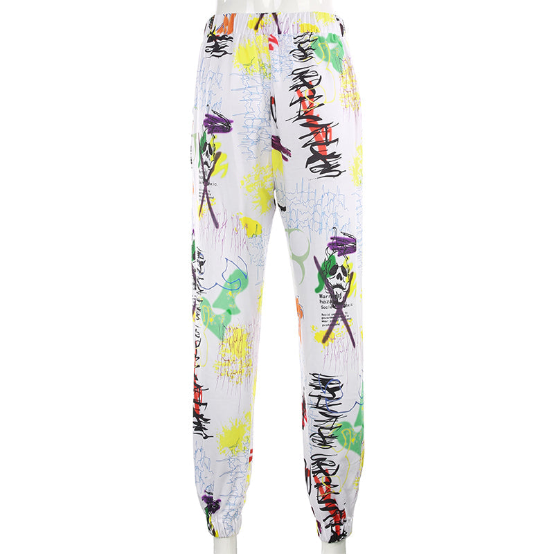 Women's Harajuku Graffiti Print Baggy Cargo Jogger Pants - Image 5