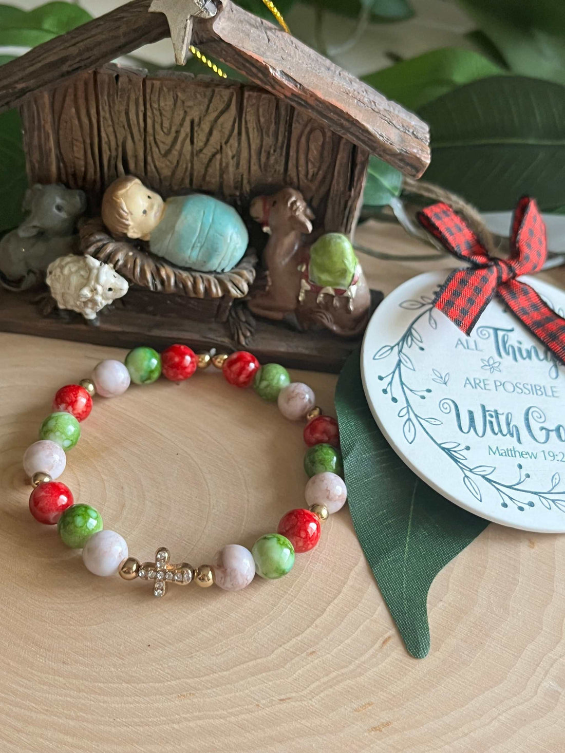 Bead Bracelet Jeweled Christmas Gold Cross
