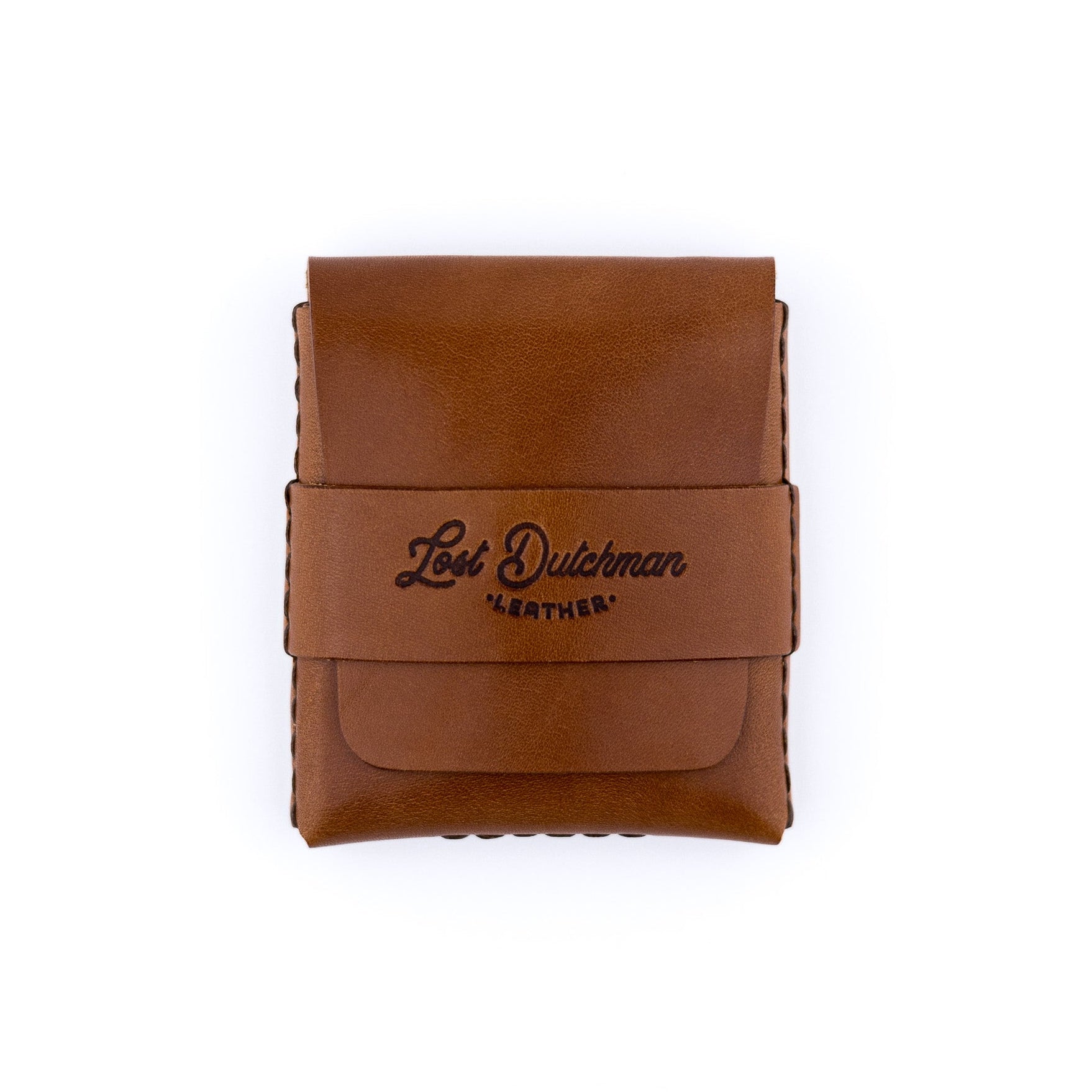 Brown full-grain cowhide leather The Big Finn card holder on a neutral background
