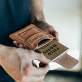 Russet leather Huckleberry notebook wallet with fold-over closure and internal card slots
