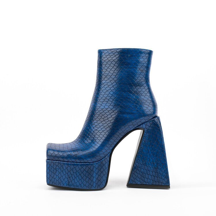 Women's Textured Platform Chunky Heel Ankle Boots Red Green - Image 4