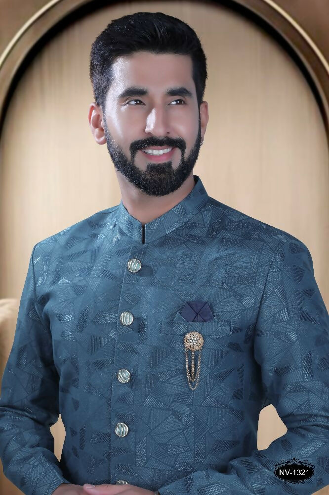 Men's Blue TR Kurta with White Polo Pyjama Set - Traditional Wear