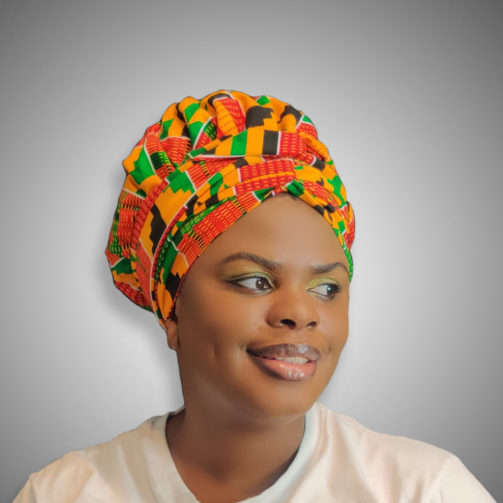 Yasmin African Print Kente Bonnet Wrap with Satin Lining - Image 6