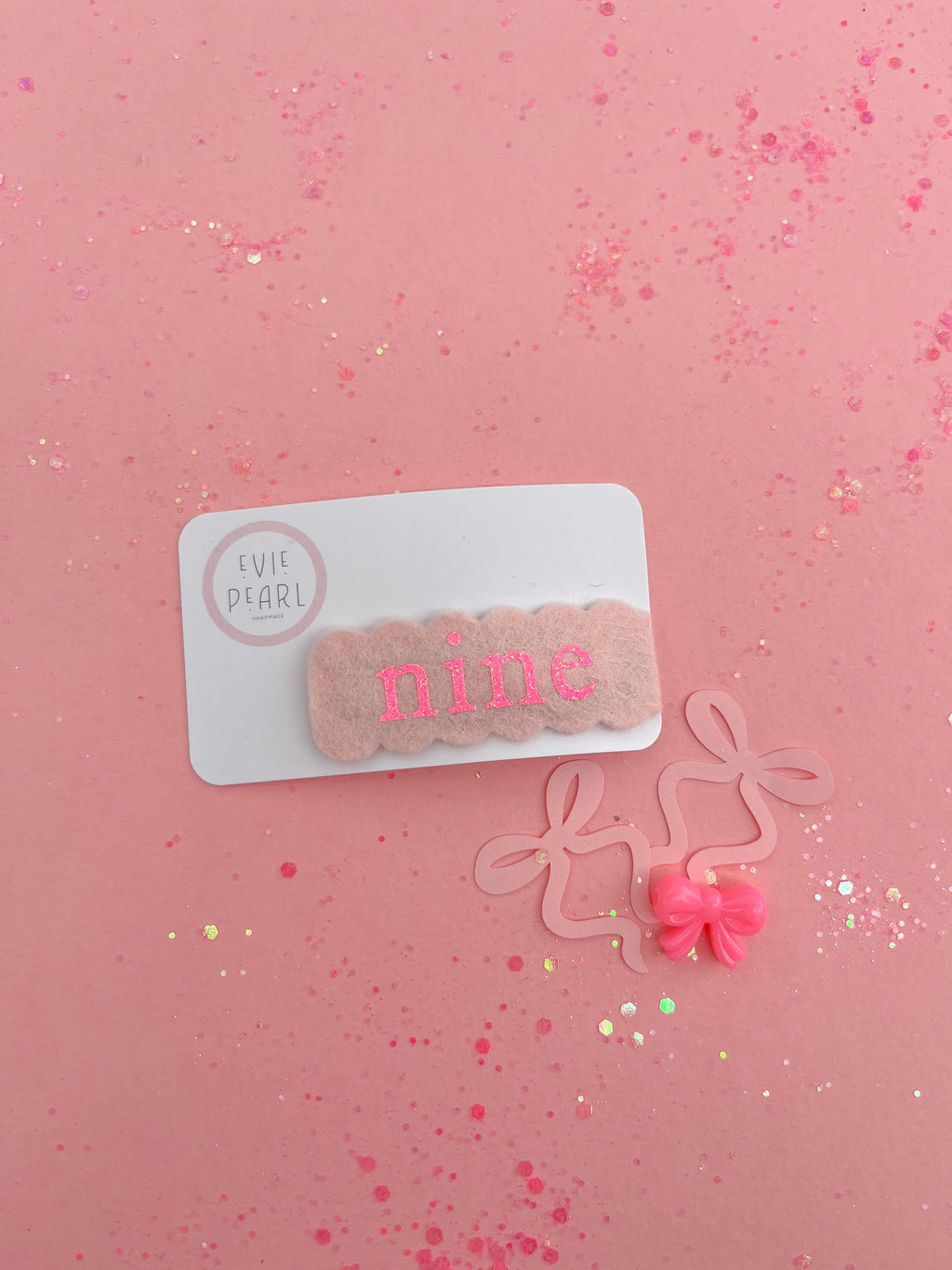 Nine Hot Pink Glitter Snap Clip