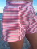 Dark Pink and White striped unisex shorts for casual lounge wear