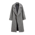 Women's Harajuku Style Black White Checkered Wool Long Coat - Image 5