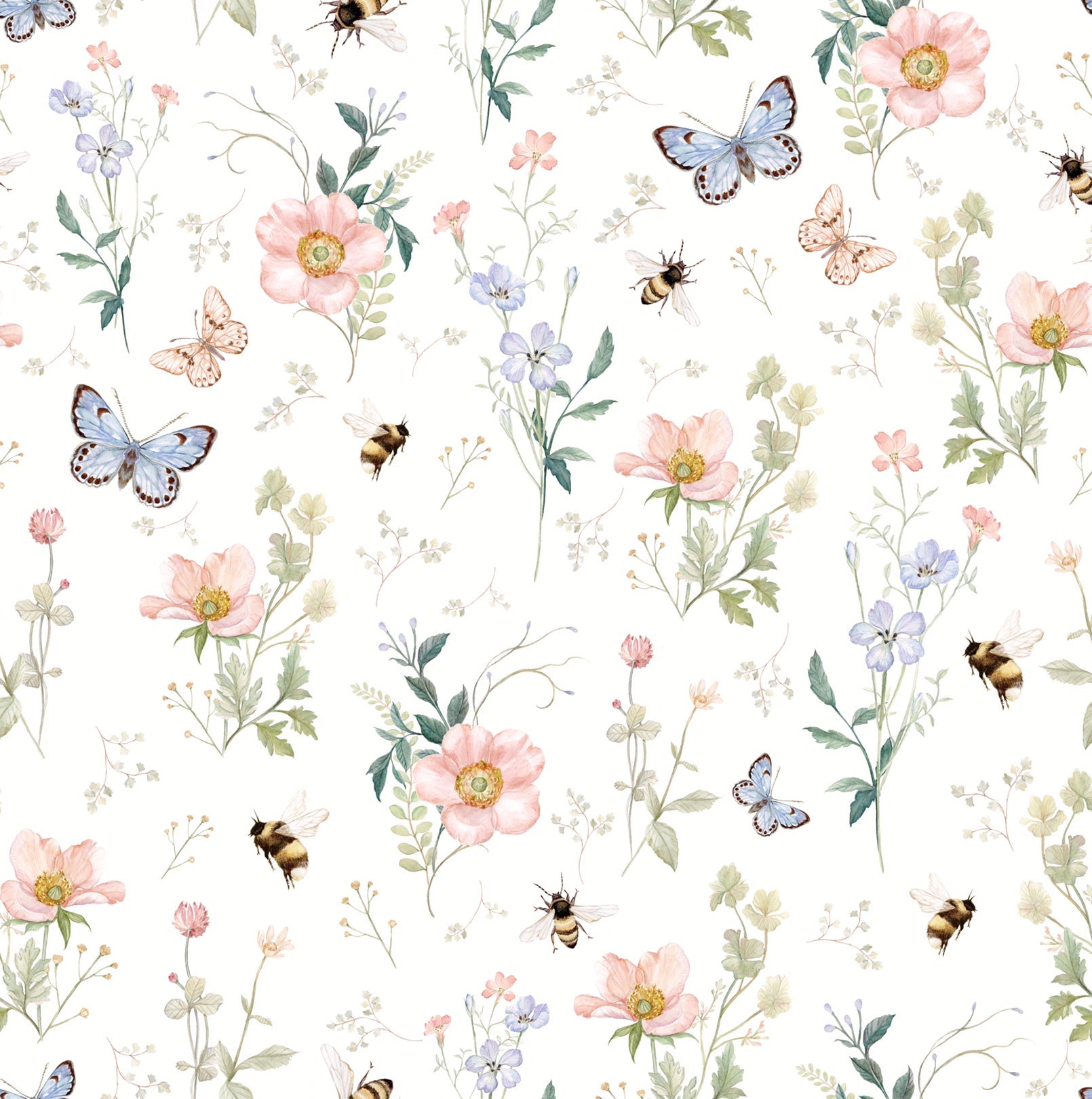Cosette Floral Removable Wallpaper in Pink, Green, and Blue