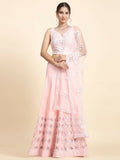 Baby pink silk lehenga choli with intricate thread and paper mirror embroidery for little girls