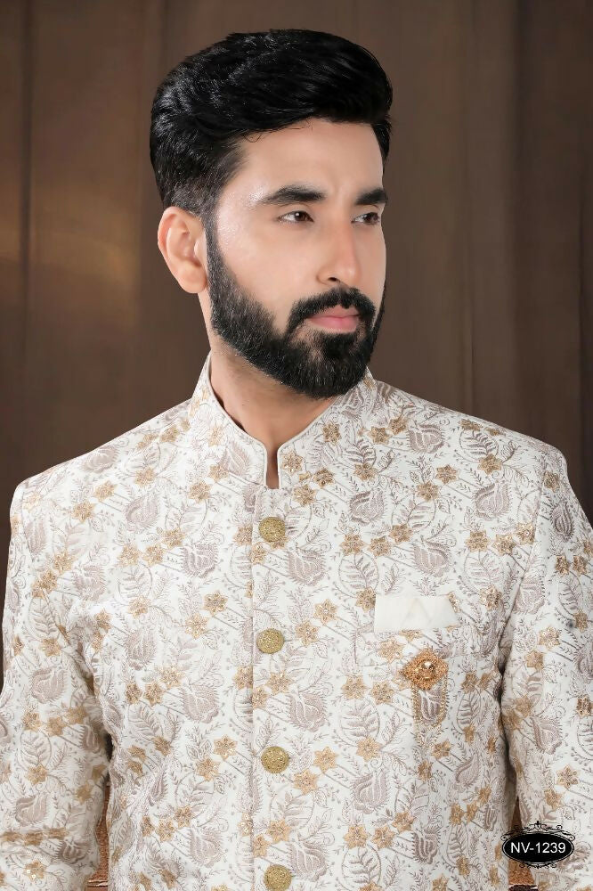 Off-White Silk Kurta and Pyjama Set for Festive Toddler Wear