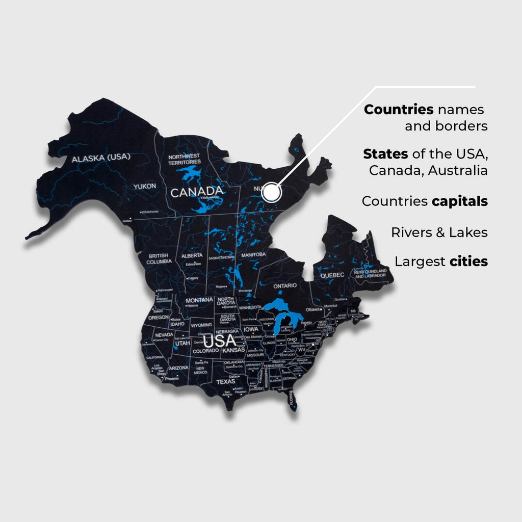 2D Wooden World Map Midnight Edition - Modern Travel Wall Art