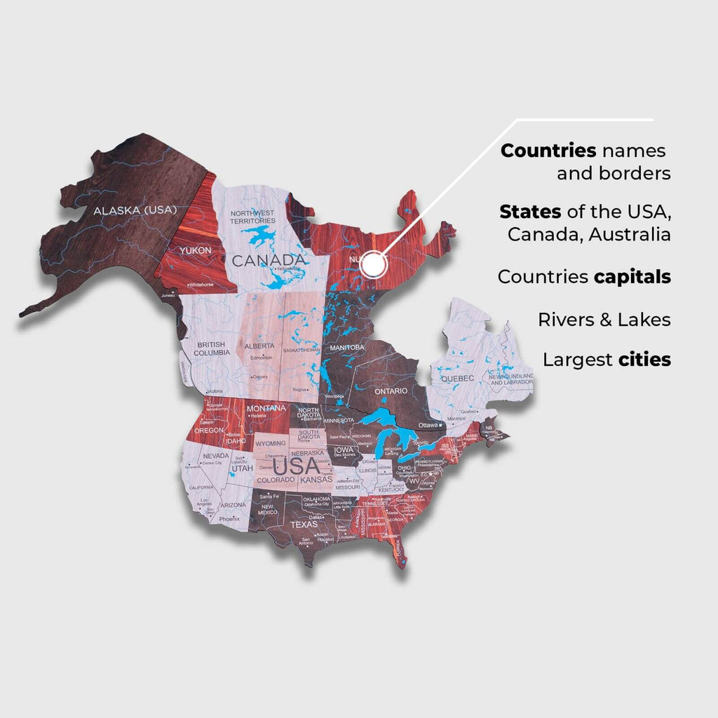 2D Wooden World Map Wall Decor - Urban Style Geographic Art