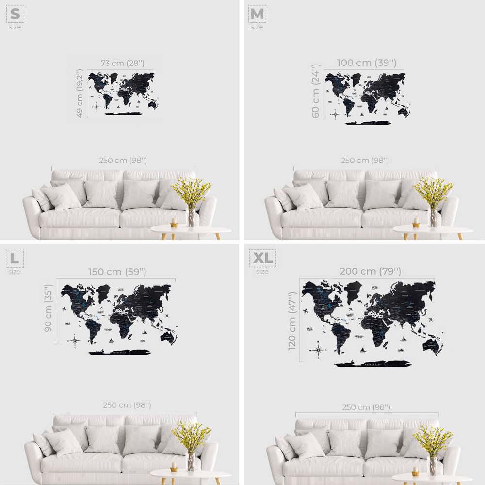 2D Wooden World Map Midnight Edition - Modern Travel Wall Art
