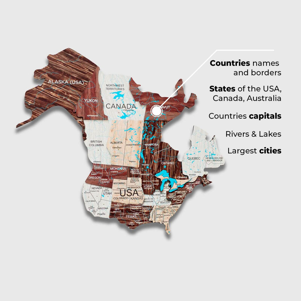 2D Wooden World Map in Cappuccino: Travel Inspired Wall Decor