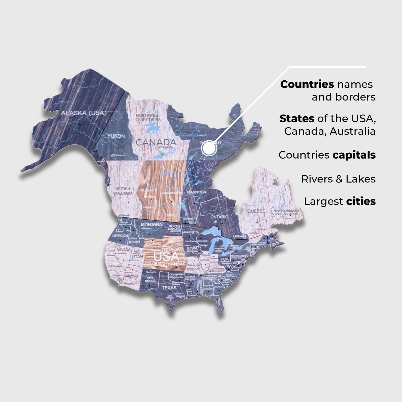 2D Wooden World Map Wall Art – Neutral Mystery Collection Décor