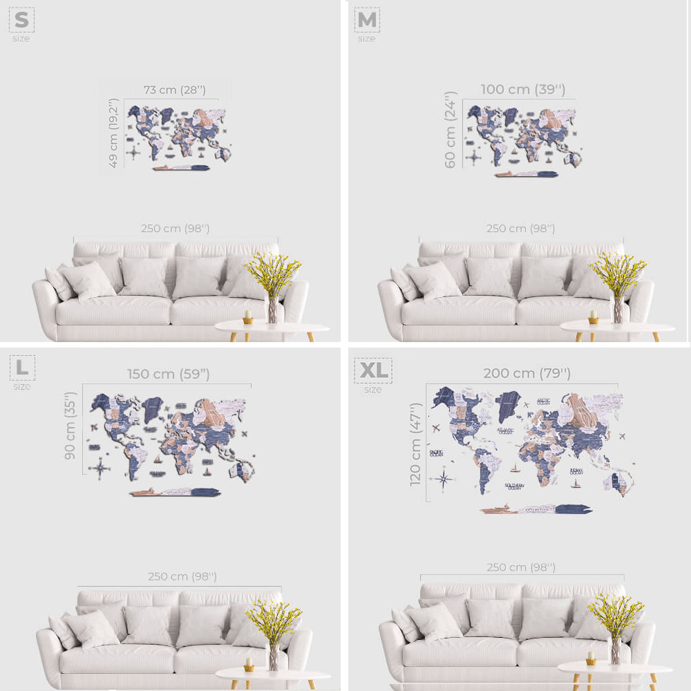 2D Wooden World Map Wall Art – Neutral Mystery Collection Décor