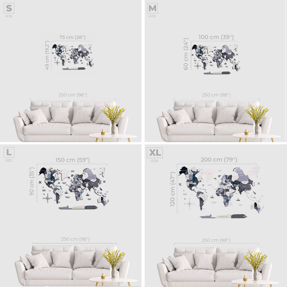 2D Wooden World Map Wall Decor for Modern Home Office Art