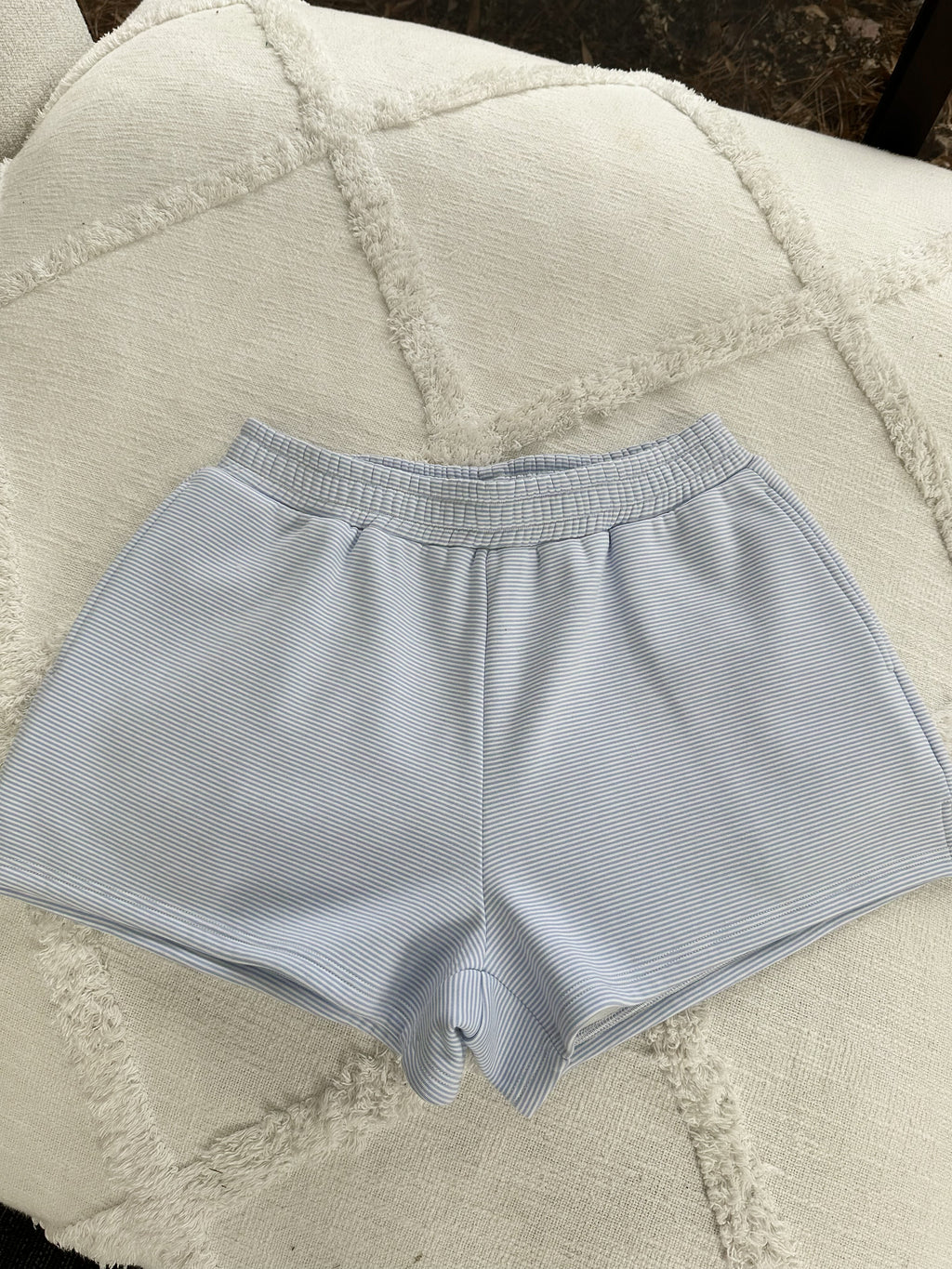 Blue and White Mini Striped Shorts Unisex Casual Summer Wear