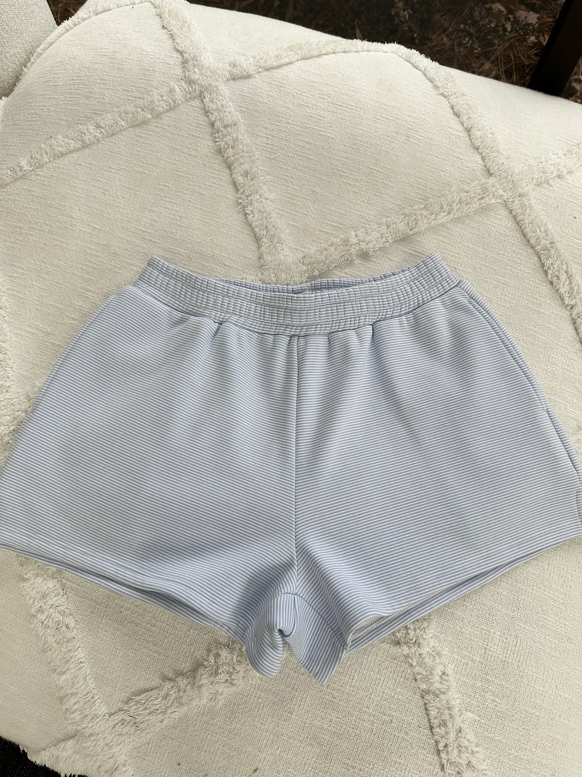Blue and White Mini Striped Shorts Unisex Casual Summer Wear