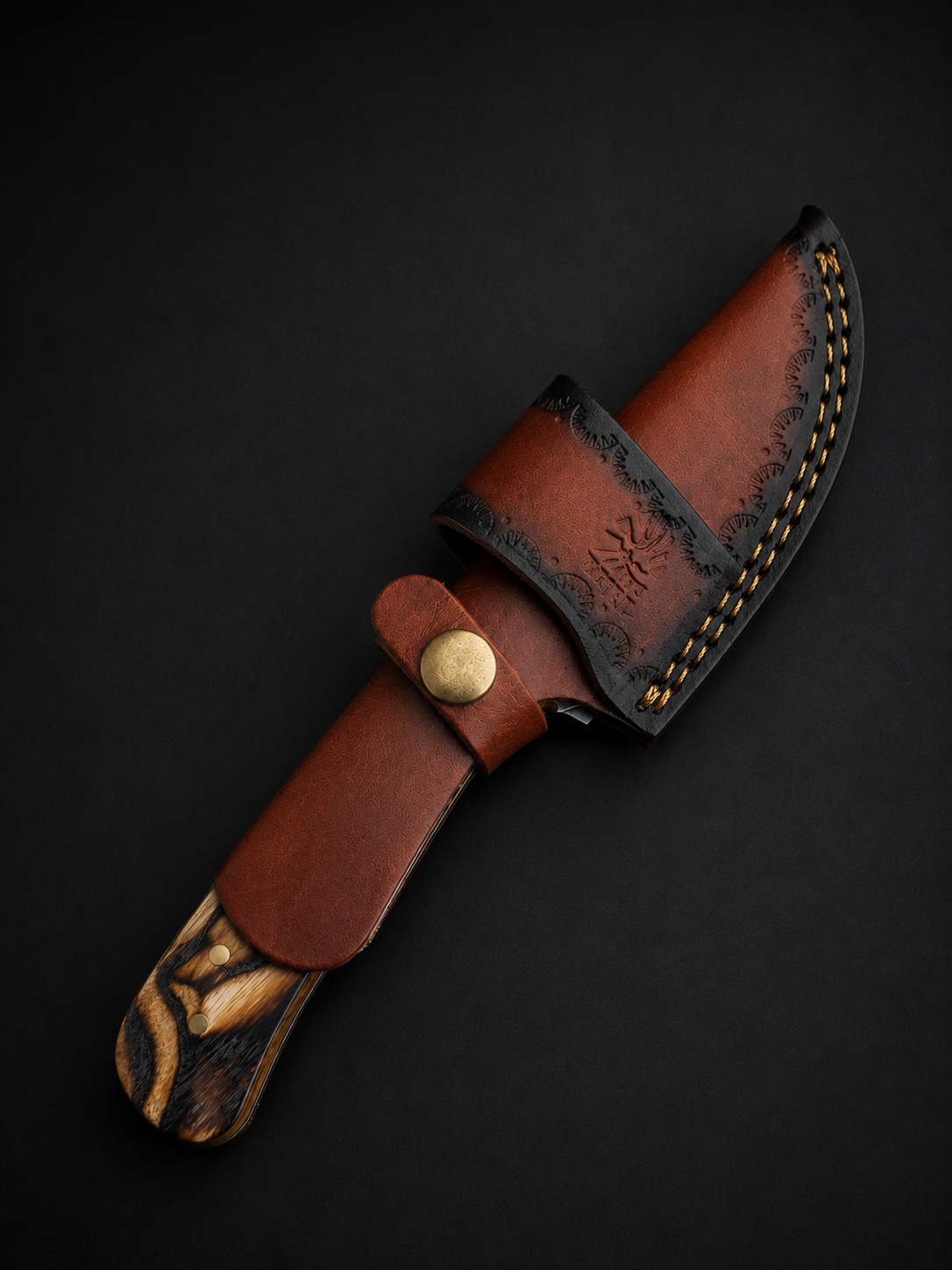 Copper Canyon Damascus Steel Hunter Knife with Turquoise Inlay