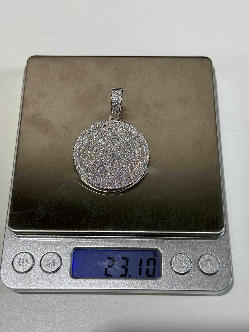 Real 925 Sterling Silver Iced Coin Medallion Pendant